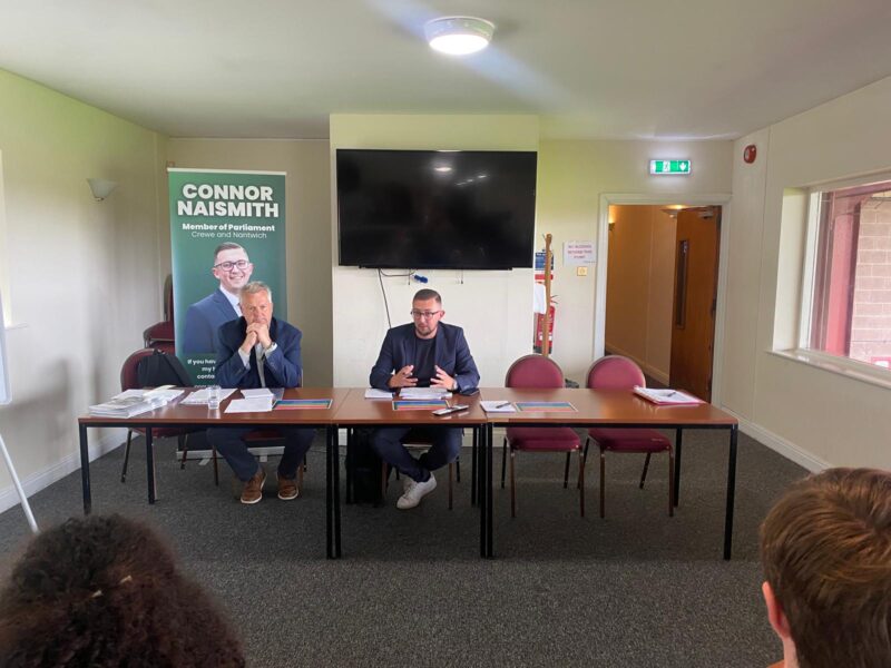 Connor Naismith MP with Paul Colman Chair of South Cheshire Chamber of Commerce.