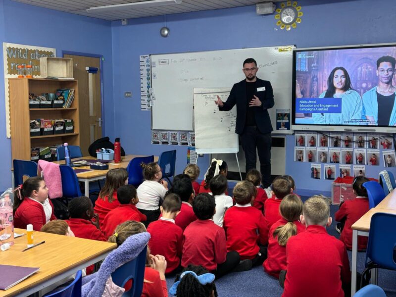 Connor Naismith MP on a visit to a local school.