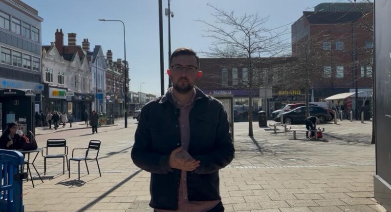 Connor Naismith MP in Crewe town centre.